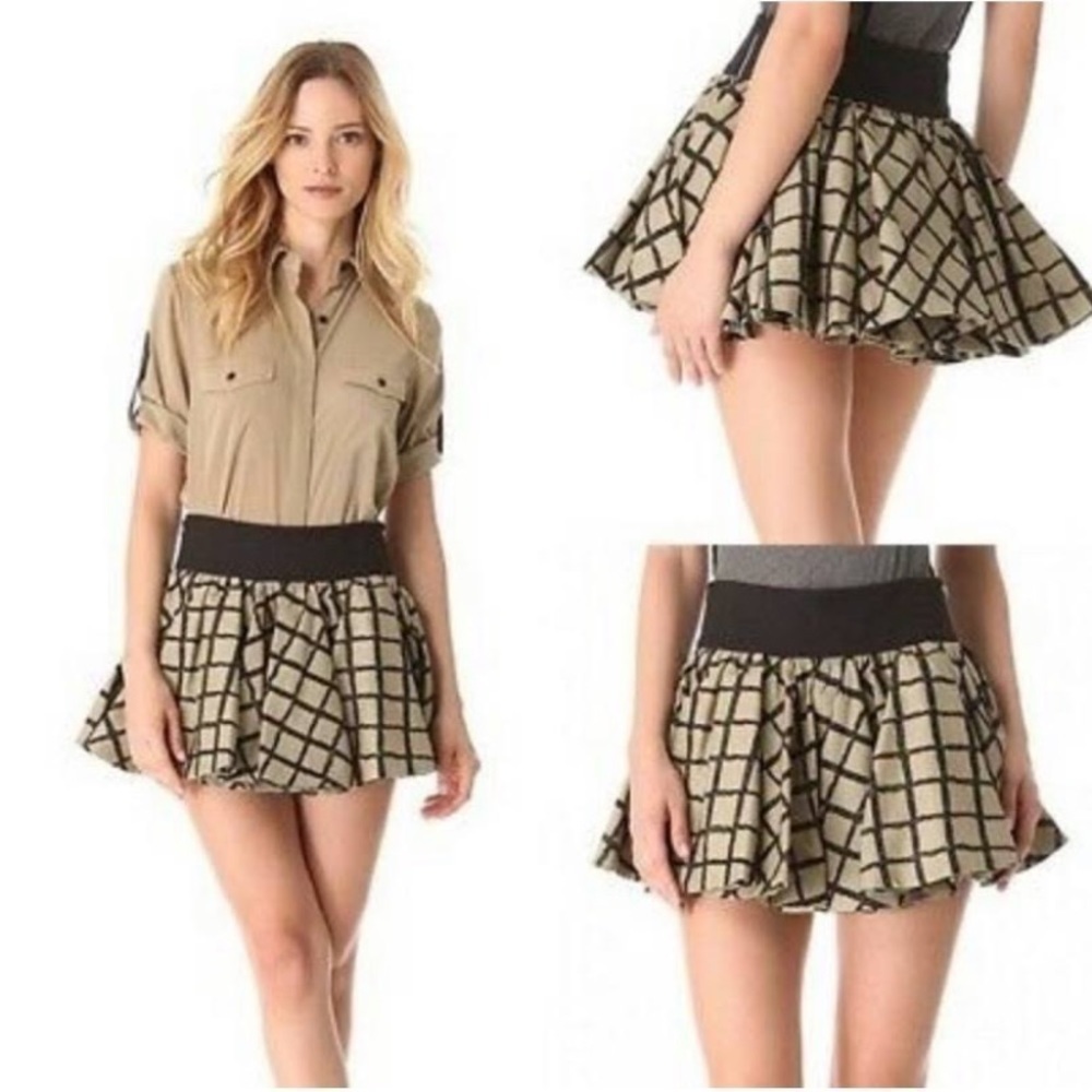 RAG & BONE Beige Black Check Pleated Swing Daisy Flare Mini Skirt Size 2 New